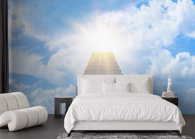 stairway to heaven, stairs in sky, meet god, way to god, symbol of christianity, bright light from h Wall mural