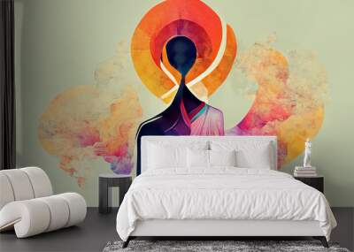 Abstract digital art human meditation enlightenment aura background, illustration design, mindful and spiritual concept Wall mural