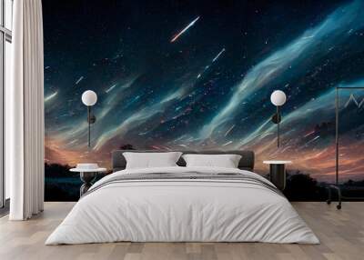 Abstract Meteor star trails and aurora on night sky background fantasy, digital art style, illustration design Wall mural