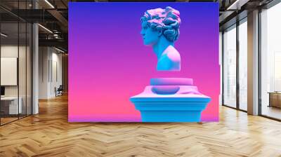 Greek god sculpture in retrowave city pop design, vaporwave style colors, 3d rendering Wall mural