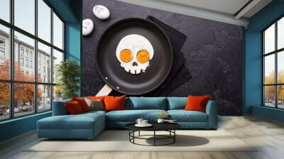 Fried eggs in the shape of a skull. Halloween breakfast. Wall mural