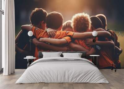 Multiracial boys sport team. Solidarity and team spirit. Wall mural