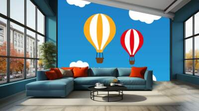 Two balloons flying in blue sky. vector illustration Wall mural