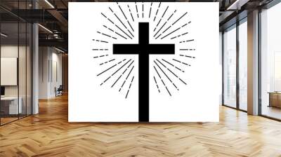 Christian cross sign hipster sun starburst circle retro vintage design,illustration EPS10. Wall mural