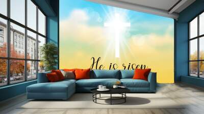 easter christian motive,with text He is risen, vector illustration, eps 10 Wall mural