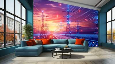 Smart grids Digital network managing renewable energy distribution Wall mural