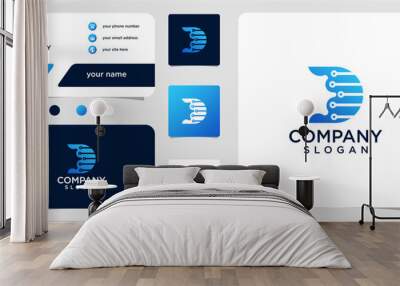 Initial Letter D Data Digital Connect Technology logo design inspiration with Layout Template Business Card Wall mural