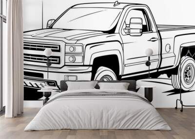 Outline illustration of modern pickup Wall mural