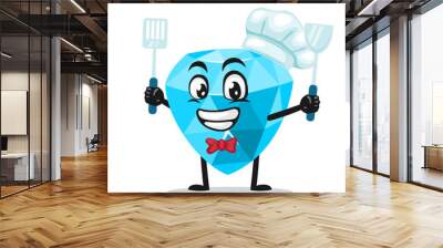 vector illustration of diamond mascot or character wearing chef hat and holding spatula Wall mural