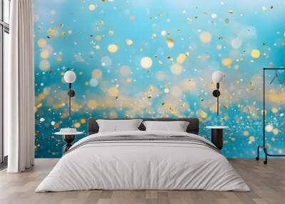 A shimmering background of golden and blue particles creates a magical, festive atmosphere perfect for celebrations and events. Wall mural