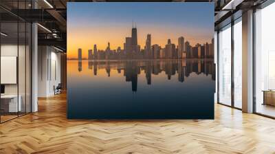 Panoramic Chicago Skyline Cityscape at night  and  blue sky with cloud, Chicago, United state Wall mural