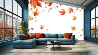 Autumn background with falling leaves isolated on white Wall mural