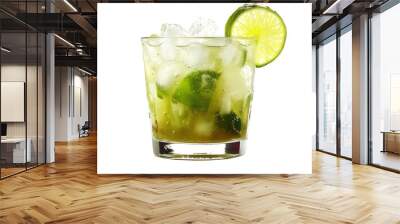 Brazilian beverage. Caipirinha fresh cocktail isolated on white background Wall mural