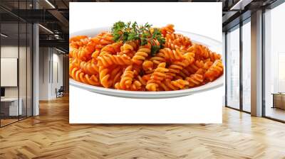 Gemelli pasta with red pepper sauce isolated on white background Wall mural