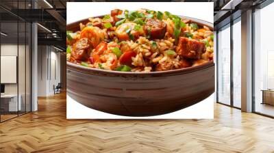 Jambalaya rice food on bowl, isolated white background Wall mural