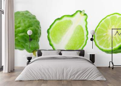 Fresh bergamot with slices and leaves collection isolated on white background. Wall mural