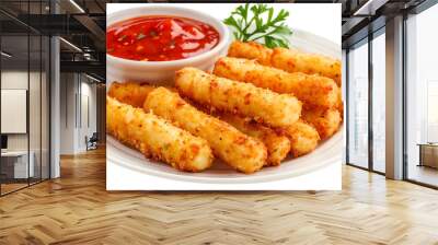 Mozzarella sticks with chili sauce isolated on white background transparent  Wall mural