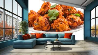 Pakora on white plate serving isolated on a white background Wall mural