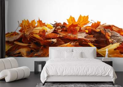 Pile of autumn leaves isolated on white background Wall mural