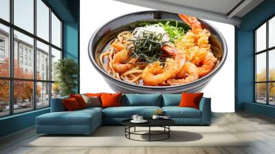 Shrimp tempura udon on bowl isolated on white background Wall mural