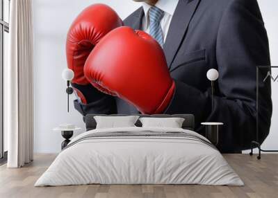 businessman with boxing glove ready to fight with problem, busin Wall mural