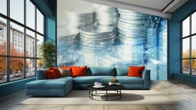 Double exposure of city and rows of coins for finance and banking concept

 Wall mural