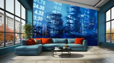 Double exposure of stock display and money for finance and business concept

 Wall mural