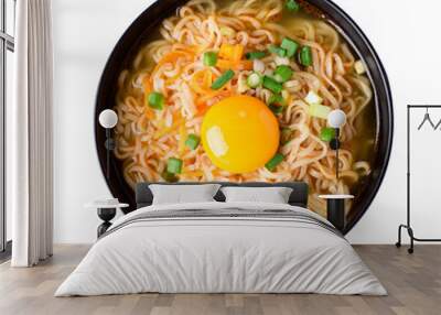 Asian instant noodle soup with fresh egg yolk in bowl Wall mural