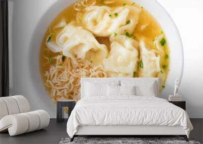 Asian instant noodles soup and wonton dumpling in bowl on transparent png Wall mural