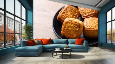 Chinese moon cake, traditional dessert celebrating in Chinese festival mid autumn or new year Wall mural