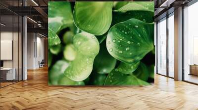 Green Water Hyacinth leaves pattern background, Aquatic plant floating in the river Wall mural