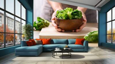 Organic cos romaine lettuce, Food ingredient for healthy salad Wall mural