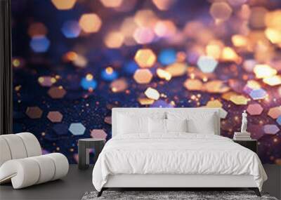 Glittering Hexagonal Confetti with Colorful Bokeh Effect Wall mural