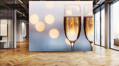 Elegant New Year s toast under a sky of fireworks, celebration moment, champagne glasses clinking, festive scene Wall mural