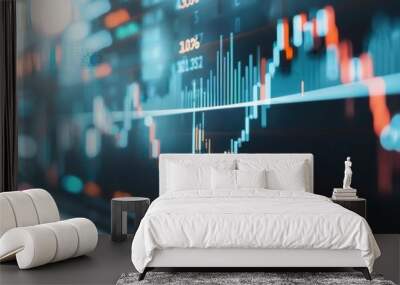 Financial stock market graph display with blurry background. Concept of trading, investment, economy, and market fluctuation. Horizontal image. Wall mural