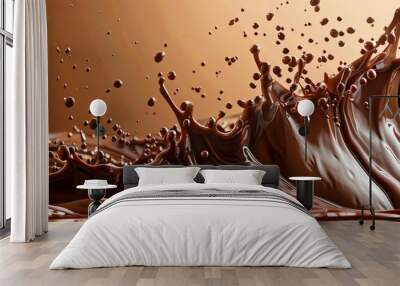 illustration of splashing chocolate milk on a clean background, colorful and suitable for advertising, ample copy space, Wall mural