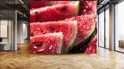 Juicy close-up of sliced watermelon with vibrant colors and ample copy space Wall mural