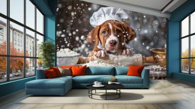 Beagle kneading dough for bake the bakery Wall mural