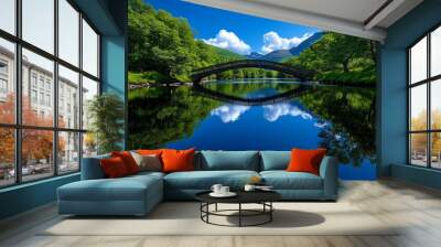 bridge over lake A travel and cultural design for World Tourism Day Wall mural