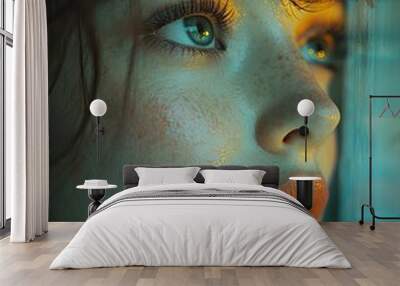 Close-Up of Woman with Freckles and Beautiful Eyes Wall mural