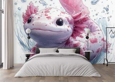 Cute Axolotl Swimming in Clear Water Wall mural