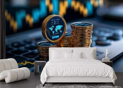 Digital Currency and Finance Concept on Keyboard Wall mural