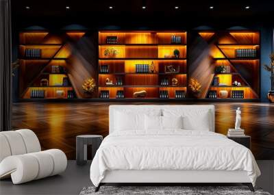 Elegant Wooden Bookshelves in Luxurious Setting Wall mural