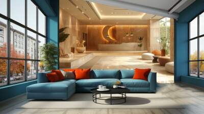 modern living room a casual hotel lobby with spa staff providing relaxation Wall mural