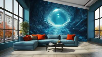 Mysterious Underground Tunnel with Water Reflection Wall mural