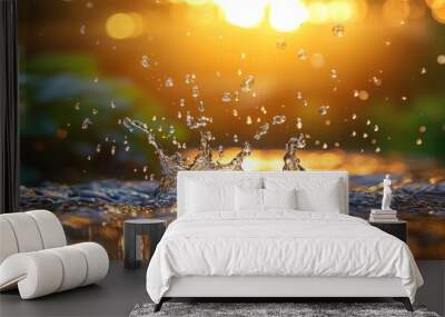 Sunlit Water Splash in Nature's Peaceful Setting Wall mural