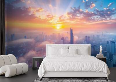 sunrise over the city Wall mural