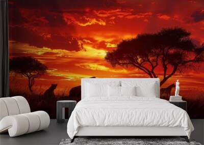 sunset in the forest Wall mural