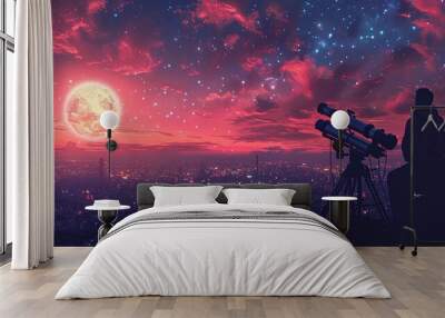 telescope at night  Wall mural