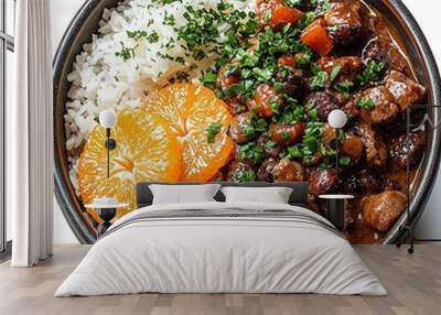 Vegetable stew with spices and meat in a bowl, showcasing a delicious and healthy meal Wall mural